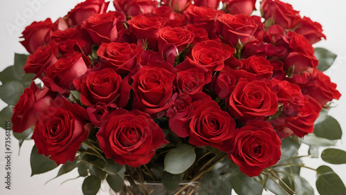 bouquet of red roses in red, A stunning bouquet of Valentine roses, each petal a vibrant red, bursting with love