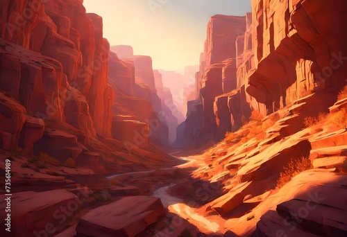 A canyon aglow with the warm colours of sunrise  photo