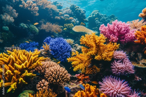 closeup of great barrier reef colorful corals. Generative AI