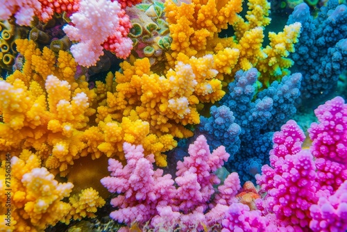 closeup of great barrier reef colorful corals. Generative AI