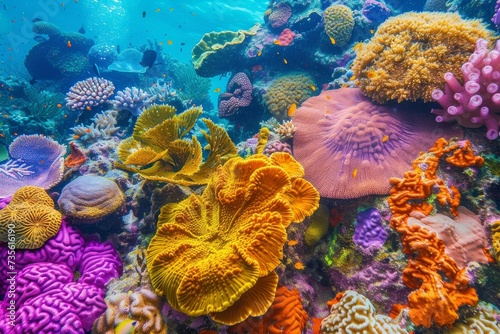 closeup of great barrier reef colorful corals. Generative AI © Zero Zero One