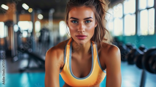 Sporty woman exercising at the gym for healthy life. Fitness exercising, Beautiful female working out for muscle, Athlete woman in sportswear doing fitness. Weight training