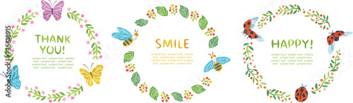 春　植物　昆虫　イラスト丸フレームセット