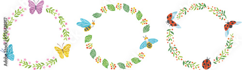 春　植物　昆虫　イラスト丸フレームセット