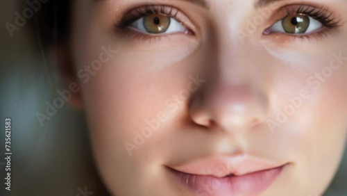 Closeup of a womans face covered in a thin layer of antiaging serum, highlighting its moisturizing properties. photo