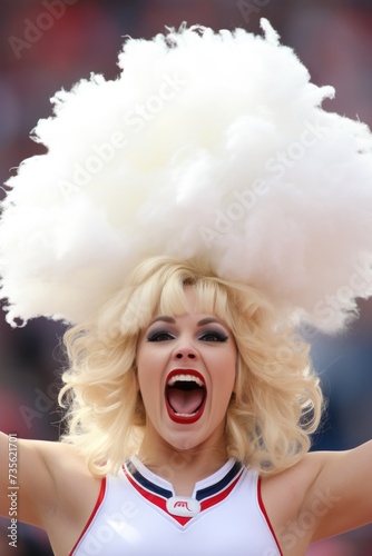 A cheerleader with a white fluffy hat. Generative AI.