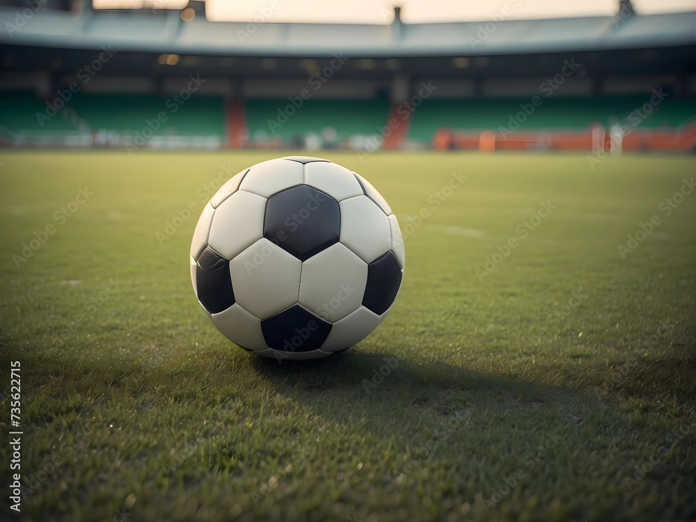 Fototapeta premium soccer ball on a soccer field. football stadium, lawn, daylight. close up. sport