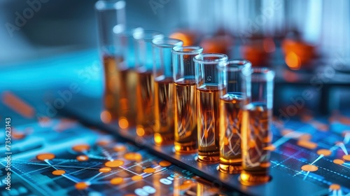 Array of Fluids in Medical Test Reaction Bottles