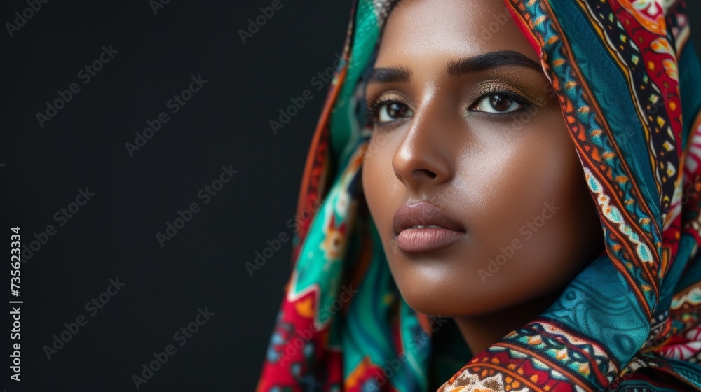 Colorful Headscarf Fashion Model Close-Up Shot AI Generated.