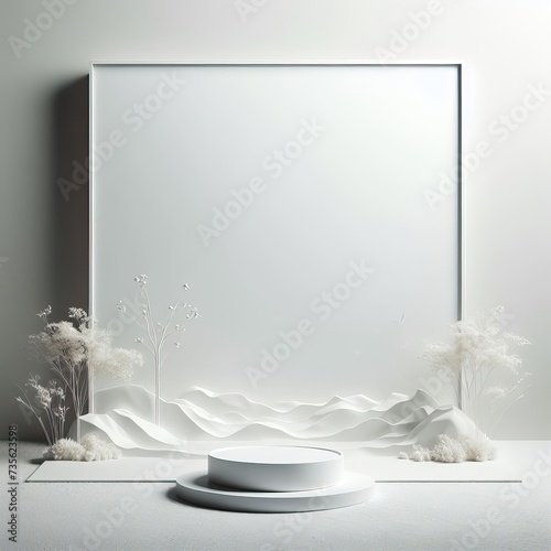 Empty clean white billboard with abstract white landscape