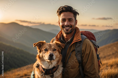 A young adult, exuding warmth and joy, shares a heartfelt hug with his loyal dog amidst the beauty of nature, illustrating a deep bond and the essence of friendship during a summer vacation © Centric 