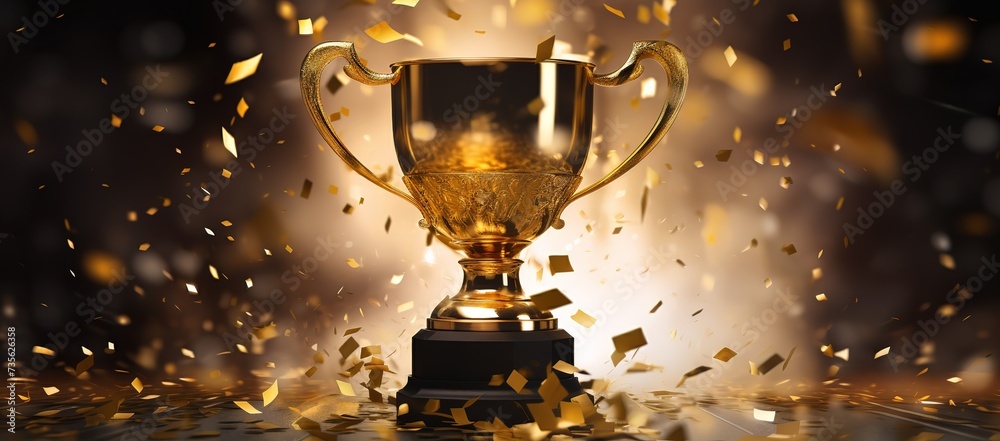 Golden trophy cup with gold splash Golden trophy cup with gold splash