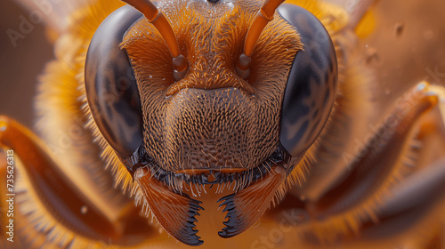 Extreme Close-Up of a European Honey Bee's Face