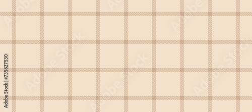 Seamless beige windowpane pattern. Checkered plaid repeating background. Tattersall tartan texture print for textile, fabric. Repeated neutral brown check wallpaper. Vector gingham backdrop
