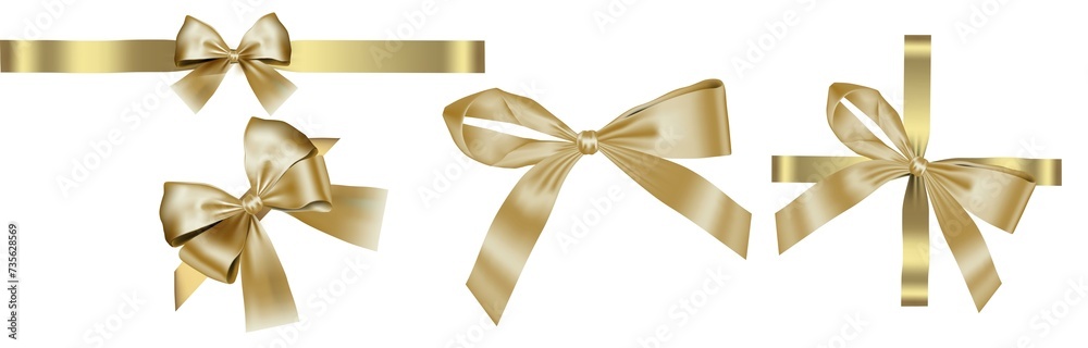 Set of Gift Bows and Ribbons. Vector illustration.
