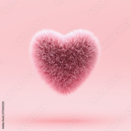 Closeup Fur heart shape isolate on pink background. 3D Minimal Concept idea. © HappyAprilBoy