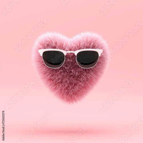 pink sunglasses with heart isolate on pink background. 3D Render © HappyAprilBoy