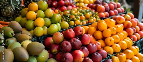 Assortment of Fresh and Colorful Fruits on Display for a Healthy Diet and Nutrition Concept