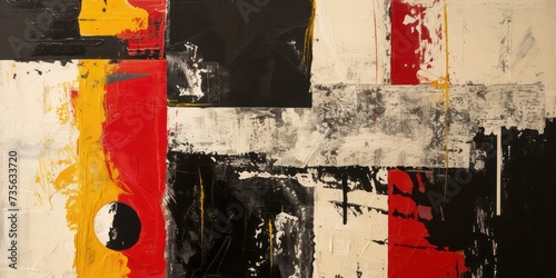 Vintage abstract in black, red, and white, reminiscent of classic design.