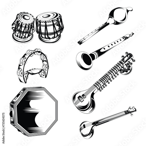Indian Music Instrument Set Stock Vector