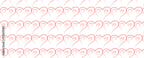 Abstract seamless pattern with red stylized hearts on pink background. Endless background. Minimal design for Valentine's day or wedding. banner, cover, flyer, poster, brochure. Vector illustration