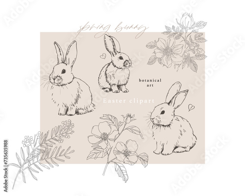 Spring flowers and Easter bunnies clipart