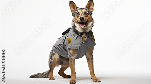dog  Australian Cattle in police uniform