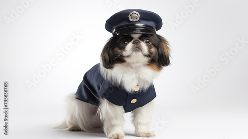 dog  Japanese Chin in police uniform