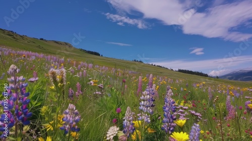 Stunning Colorful Wildflower Field with Blue Sky Overhead AI Generated