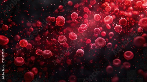 Microscopic Elegance: Vibrant Red Blood Cells Drifting in Darknes