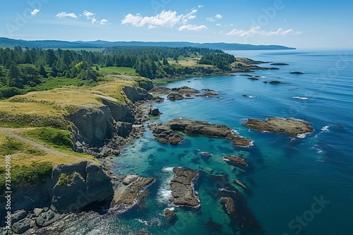 Aerial view of rocky ocean shore Capturing the vastness and rugged beauty of the coastal landscape Inviting exploration and admiration of nature's wonders