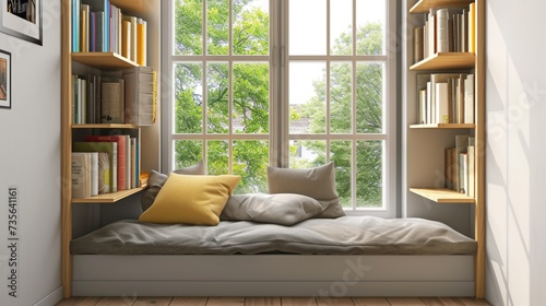Charming Reading Nook with Window Seat AI Generated. © ArquitecAi