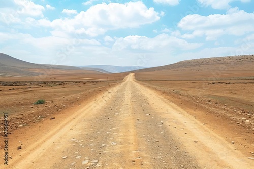 Empty desert road extending towards the horizon Symbolizing adventure and exploration © Bijac