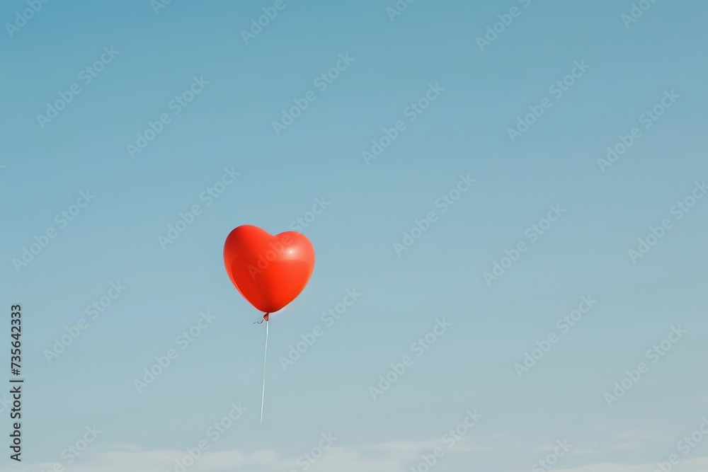 Heart-shaped balloon floating against a clear sky Symbolizing love and celebration Heart-shaped balloon floating against a clear sky Symbolizing love and celebration