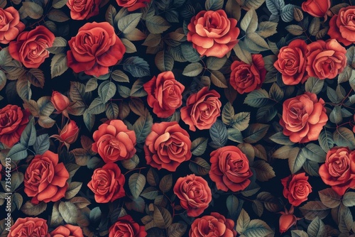 Pattern of lush red roses Creating a luxurious floral wallpaper design