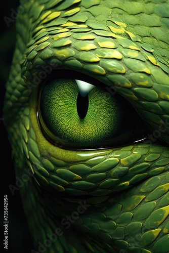 A close up of a green snake's eye. Generative AI.