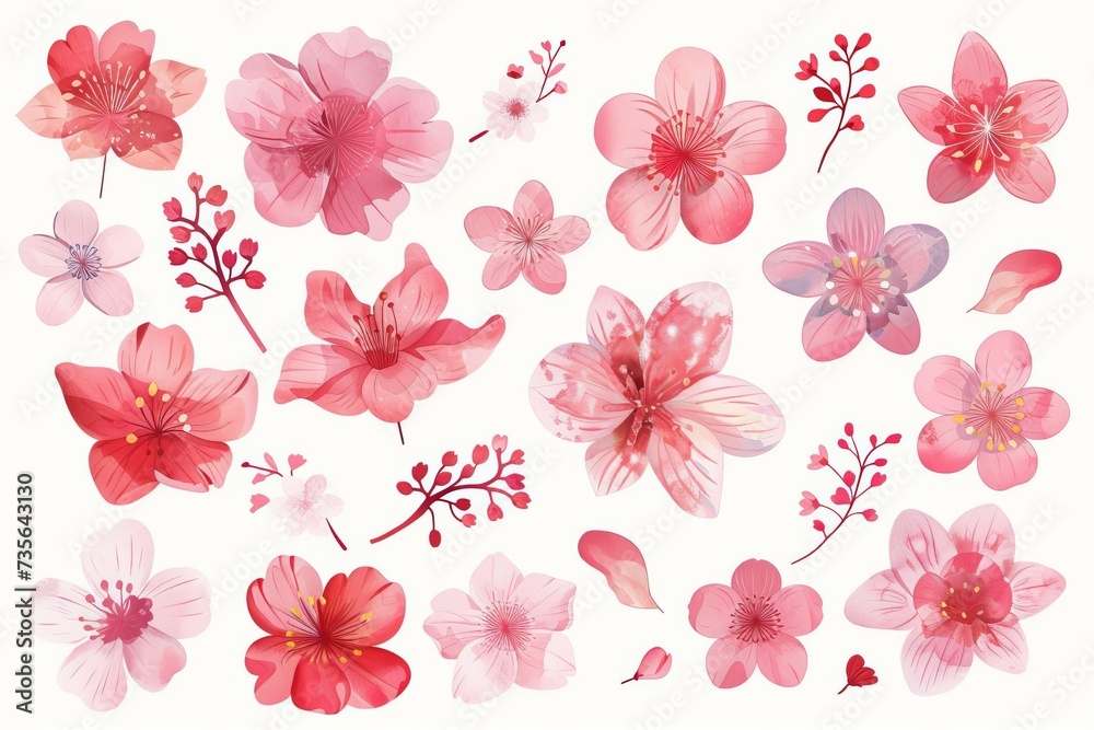 Sakura flowers isolated on a white background Representing the delicate beauty and transient nature of cherry blossoms Symbolizing spring and renewal