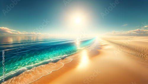 Deserted sands: A tranquil and untouched beach scene with shimmering waters and a warm, sandy beach.
Generative AI. photo