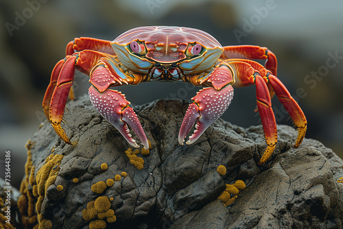 A red sea crab standing on a rock.