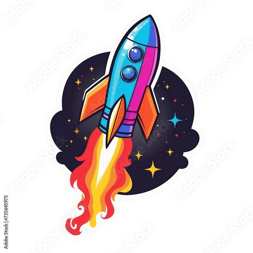 flying rocket cartoon sticker