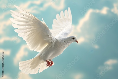 Serene sky funeral scene with a symbolic white dove, offering peaceful copy space for personalized messages.