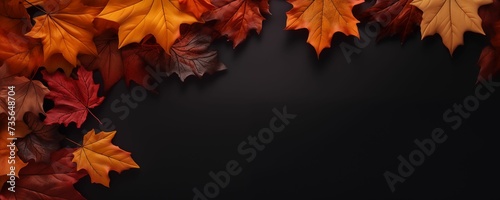 Autumn Leaves With Black Empty Copy Space Banner. Generative AI
