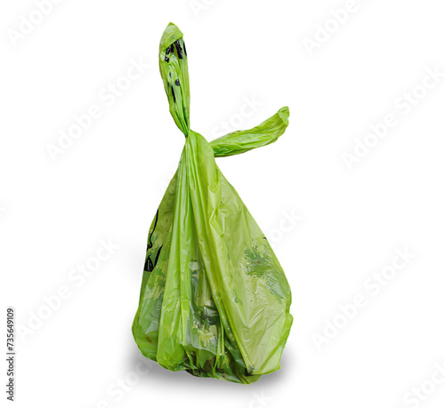 a full green plastic dog poop bag isolated on transparent background