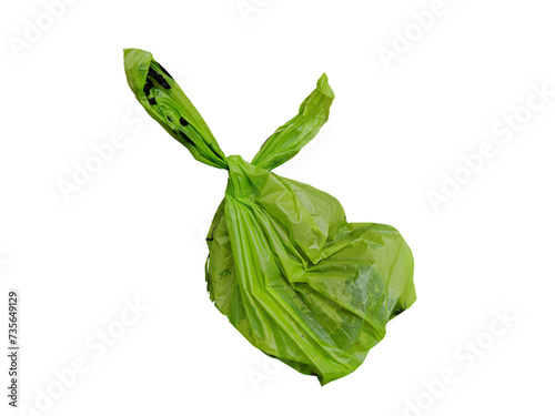 full green plastic dog poop bag isolated on transparent background. 
