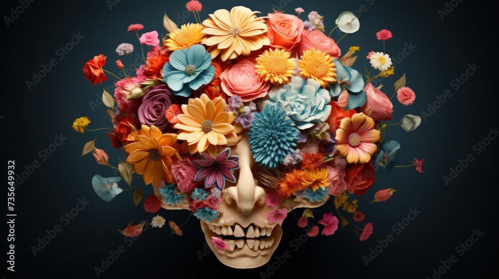 Fototapeta premium Human brain made of variety of colorful flowers