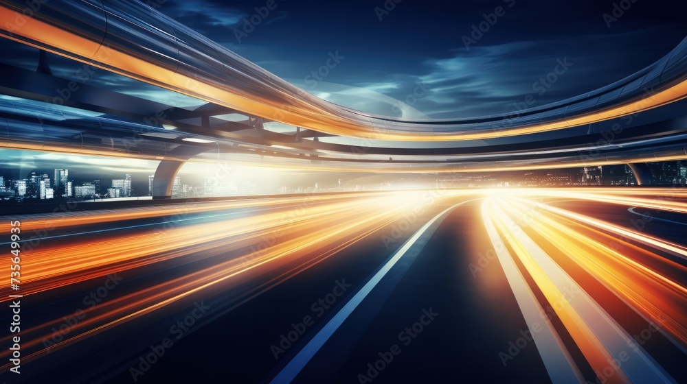 Highway overpass motion blur with futuristic connection road Highway overpass motion blur with futuristic connection road