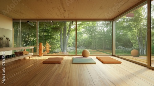 Tranquil Yoga Space with Bamboo Floors AI Generated