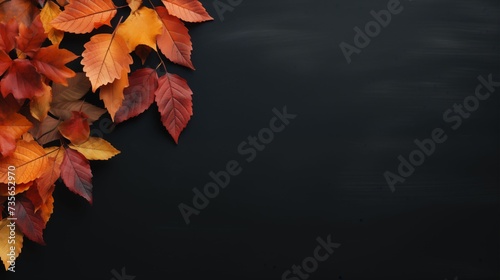 Autumn Leaves with Empty Dark Copy Space Background. Generative AI