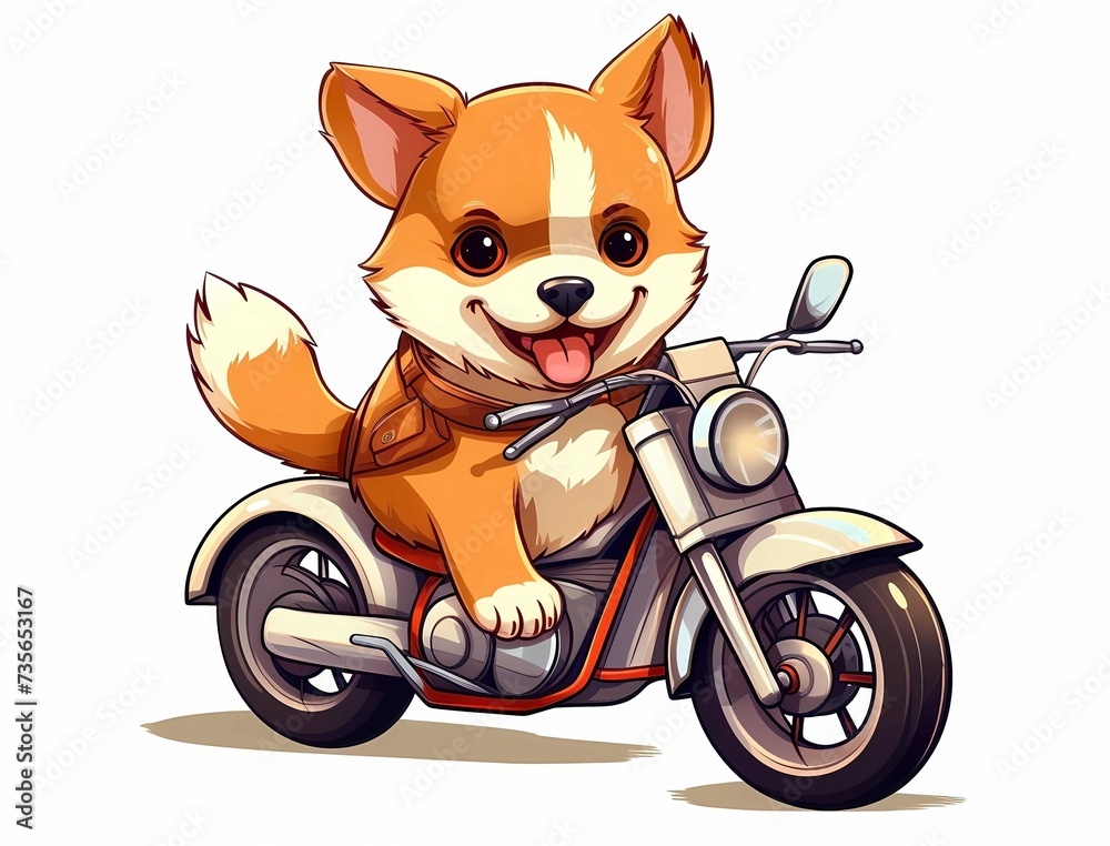 Cartoon corgi dog rides a motorbike. Vector illustration, Generative AI illustrations. Cartoon corgi dog rides a motorbike. Vector illustration, Generative AI illustrations.