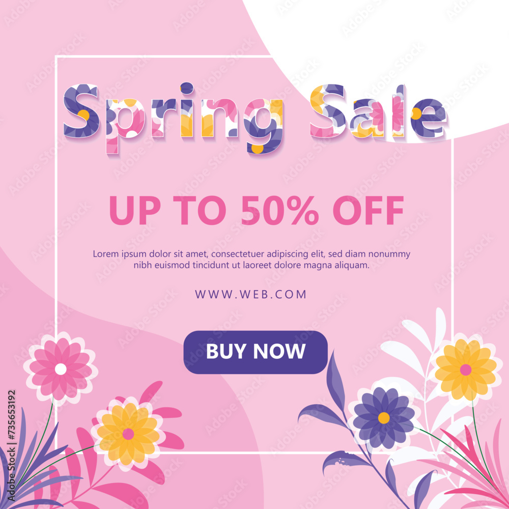 Spring Sale White Pink Floral Background With Beautiful Banner Design